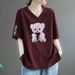 Women's Short Sleeve T-Shirts V Neck Printed Loose Fit Plus Size Casual Stylish Top For Middle-Aged_ecoleips.com