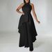 Women's Clothing Elegant Halter Neck Backless Top & Wide-Leg Pants Set | Crinkle Texture Two-Piece Outfit | Polyester Blend Women’s Suit_ecoleips.com