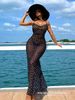 Sexy Mesh Semi-Transparent Long Dress Style Cross Border Trade Polka Dot Hollow Design Halter Neck Open Back Casual Women's Dress_ecoleips.com