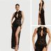 High-Slit V-Neck Floral Print Maxi Dress – Elegant & Sexy Wrap Design (S/M/L/XL, Black, Boho Evening Gown For Women)_ecoleips.com
