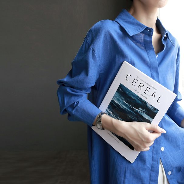 Jomi French-style Sea Blue Linen For Women, Thin, Loose, Elegant, Old Money Style, High-end Cotton-linen Sun Protection_ecoleips.com
