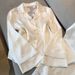 High-end Fashion Ice Silk Pajamas For Women, White Moonlight Spring Home Wear, Lace Backless Long-sleeve Long-pants_ecoleips.com