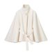 Women's Fashionable Elegant Woolen Jacket Coat With Metal Buckle Belt Cape Autumn Winter_ecoleips.com