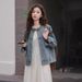 Women's Denim With Small Gold Buttons And Round Collar, Ins 2024 New Autumn Design, Washed Vintage Style, Trendy Jacket_ecoleips.com