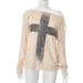 Summer Women's Cross Print Loose Fitting off Shoulder Neck Gathered Long Sleeved T-Shirt Top by Cross Border 2025_ecoleips.com