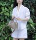 White High-end Linen Suit For Women, Summer Elegant Simple Casual Sun-protective Shirt And Shorts Two-piece Set_ecoleips.com
