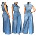 Women's Clothing New Style Casual Washed Sleeveless Denim Jumpsuit Wide Leg Pants_ecoleips.com
