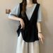 Women's Clothing Two Piece Short Sleeved Shirt New Summer Style Fat Mm Slimming Drawstring Waist Cover Belly Casual Age Reducing Tops_ecoleips.com