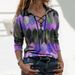 Women's Autumn T-Shirt Contrast Print Long Sleeve Lace-Up V-Neck Base Shirt Top For Women_ecoleips.com