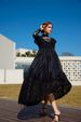 Long Sleeved Lace Half High Collar Splicing Dress Sweet Temperament Elegant Long Evening Dress Skirt_ecoleips.com