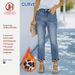 Women's High-Waisted Flared Jeans – Vintage Washed, Leopard Print Cuff, Stretch Denim (0xl-3xl, Plus Size, Fleece-Lined, 9/10 Length, Light Blue)_ecoleips.com