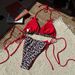 Women's Leopard Print Bikini Set - Sexy Tie-Side Swimwear With Removable Padding - Red/Dark Brown_ecoleips.com