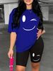 Summer Women's Casual And Fashionable Smiling Face Printed Loose T-shirt+shorts Two-piece Sportswear Suitable For Daily Wear-112_ecoleips.com