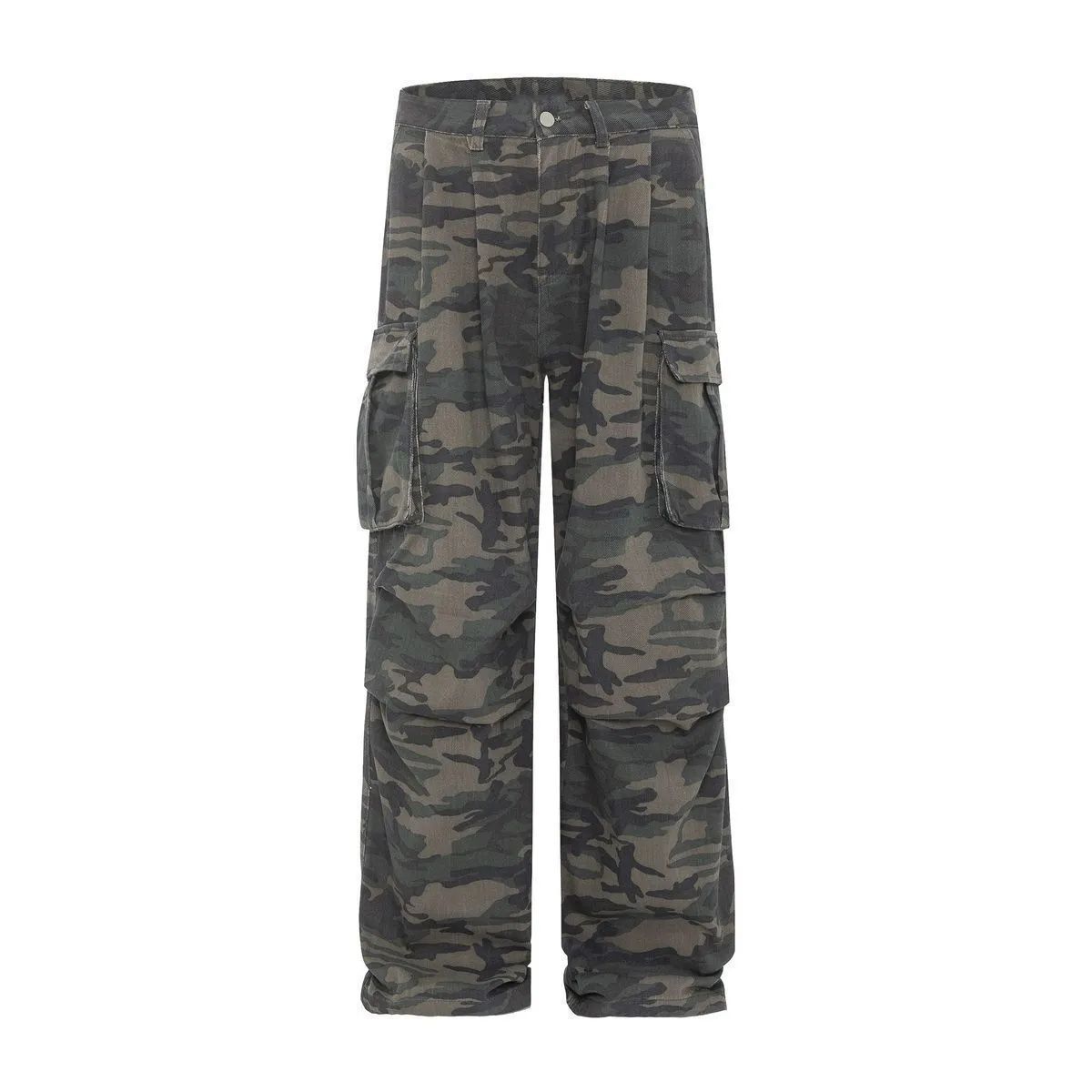 Spring 2027 Fashion American Retro Hip-Hop Cargo Jeans Women Cotton Low Waist Wrinkled Multi Pocket Camouflage Workwear Wide Leg Denim Pants_ecoleips.com