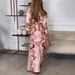 Women's Clothing Fashion Graffiti Print Lapel Shirt Trousers Two Piece Suit_ecoleips.com