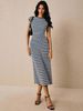 Women's Casual Long Dress Color Block Striped Waist Cinching Round Neck Short Sleeve Fashion_ecoleips.com