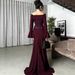 Elegant Women's Long Sleeve Off-Shoulder Ruffle Detail Bodycon Evening Dress For Wedding & Party_ecoleips.com