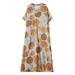 Real Shot Of 2024 Summer V-neck Cotton-linen Plus-size Loose-fitting Artistic Vacation-style Beach Dress, Vintage Long_ecoleips.com