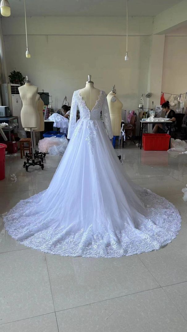 Women's Clothing New Event Trailing Double Shoulder Long Sleeve Trailing Wedding Dress Large Size_ecoleips.com
