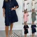 Women's Clothing Spring And Summer Loose Casual Mid Sleeve Solid Color Cotton And Linen Shirt Dress_ecoleips.com