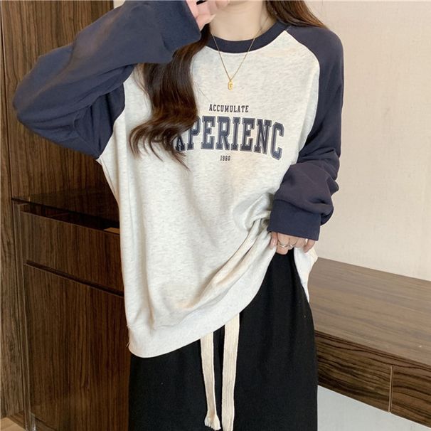 color-blocked Raglan Long-sleeve Hoodless Sweatshirt Women, Spring And Autumn Thin 2022, Loose Fit,_ecoleips.com