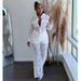 YM New Women's Clothing 2025 Autumn Fashion Hook Pattern Turn-down Collar Long Sleeve Pants Set_ecoleips.com