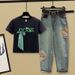 Women's Clothing Women's Fashion Beaded Bow Short Sleeve T-Shirt Set With Embroidered Ethnic Style Trendy Style Jeans_ecoleips.com