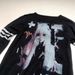 Women's Elegant Slim Fit round Neck Top Black And White Striped Patchwork Anime Cartoon Print Gothic Style New Stylish_ecoleips.com