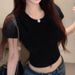 Fashion Women T-shirt Short Sleeve O Neck Solid Slim Fit Ladies Crop Top Butterfly Hollow Backless For Casual Tops Summer 2024_ecoleips.com