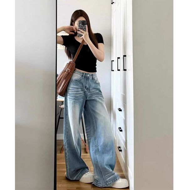 American Wide Jeans Women's Autumn And Winter New Item Plus Size Fat MM Loose Slimming Straight Leg Long Pants_ecoleips.com