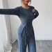 Elegant Women's Ribbed Two Piece Set With Drawstring Top And Wide Leg Pants Long Sleeved Autumn Winter Fashion Style_ecoleips.com