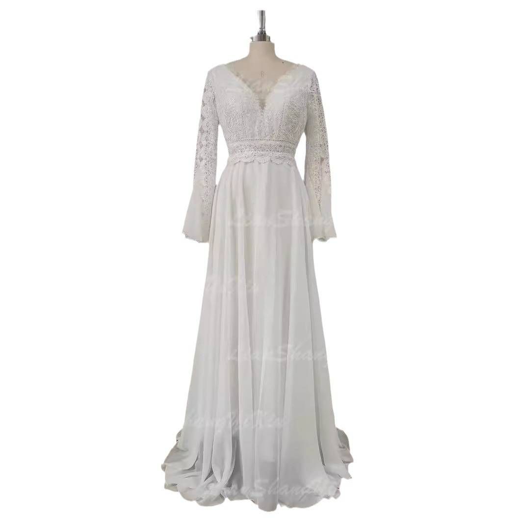 Women's Clothing New Bride Wedding Tail Temperament White Long Sleeve High End Lace Slim Simple Dress_ecoleips.com