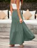 Women's Clothing Pleated High Waist Belt Pocket Long Skirt A Line Elegant Layered Beach Skirt_ecoleips.com