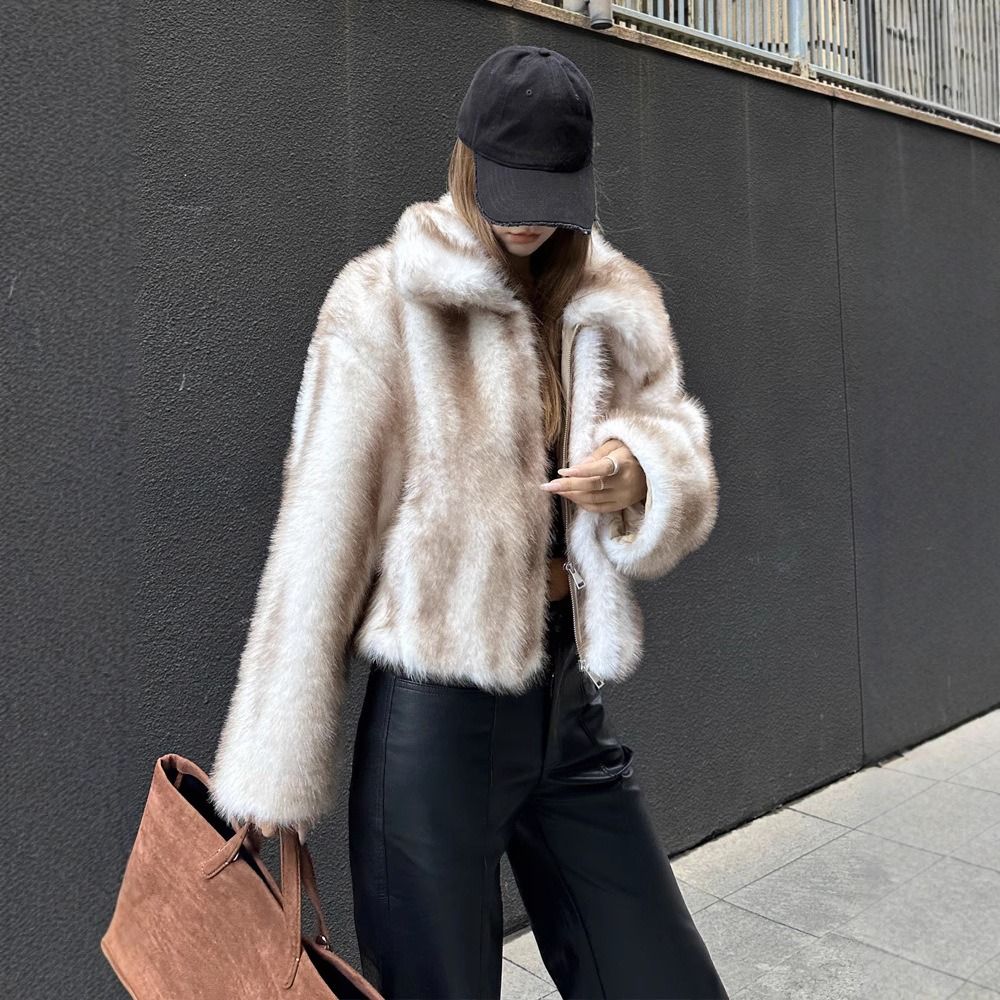 Luxury Faux Fox Fur Coat For Women – Short Plush Jacket In Floral Print (S-L) | Elegant & Office-Chic_ecoleips.com