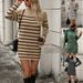 Women's Striped Patchwork Knit Top – High Neck, Long Sleeve, Soft Acrylic Blend, European & American Style For Autumn & Winter_ecoleips.com