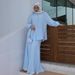 Elegant Long Sleeve Flowy Maxi Dress Set – Soft & Comfortable Loose Fit A-Line Dress With Turn-Down Collar, Breathable Poly-Cotton Blend, Casual_ecoleips.com