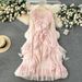Women's French Holiday Style Cape Cardigan Coat Spring Design Ruffles Slim Fit Long Trumpet Sleeve Chiffon Shirt_ecoleips.com
