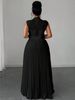 Plus Size Women's Black Lace Splice Pleated Dress_ecoleips.com