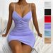 Women's Clothing Summer Women's Sexy V Neck Suspender Skirt Hot Selling Cross Border Women's Pleated Hip Dress With Backless_ecoleips.com