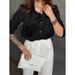 Women's Oversized Long Sleeve Shirt – Wrinkle-Resistant Polyester Blouse For Work & Casual (S-XL, Black/White/Blue)_ecoleips.com