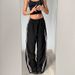 Color Blocked Straight Leg Casual Pants Elastic Waist Versatile Slimming Long Trousers American Hot Girl Street Style Sporty Women's Bottoms_ecoleips.com