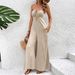 Voya Women's Summer All Cotton Knitted High Waisted Wide Leg Slightly Flared Sleeveless Jumpsuit With Elegant European And American Temperament_ecoleips.com
