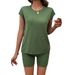 DiYun European And American Vacation Casual Style Round Neck Tight Pants Short Sleeve Suit Women's Clothing_ecoleips.com