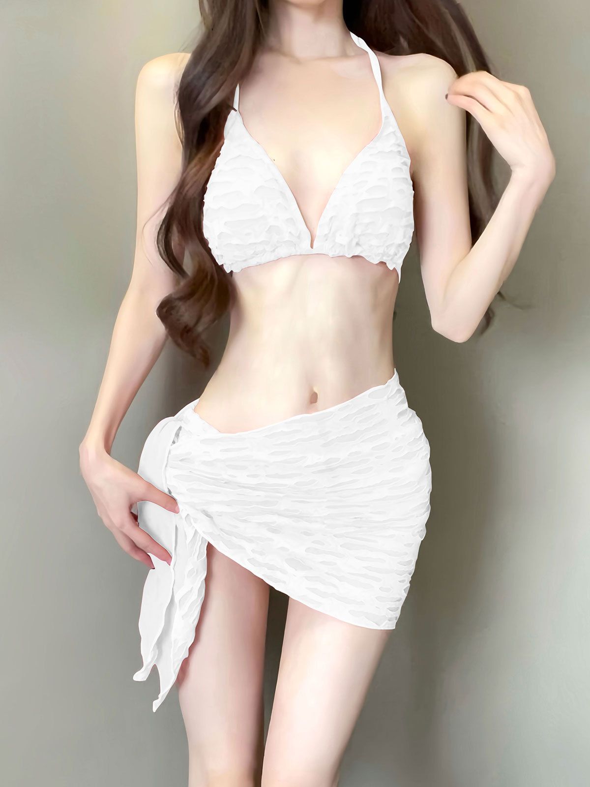 Women's 3 Piece Bikini Swimsuit Style Halter Neck Backless Slimming Flattering Small Breasts Hot Springs Sexy_ecoleips.com