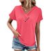 Step Into 2025 Summer Top Women's Solid Color V-neck Casual T-shirt Short Sleeve_ecoleips.com