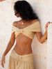 Women's French Style off the Shoulder Crop Beach Dress Set Solid Color Top Pleated Midi Skirt Vacation Style_ecoleips.com