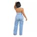 Women's Clothing slim elastic washed denim jumpsuit straight jumpsuit_ecoleips.com