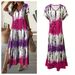 Boho Chic V-Neck Short Sleeve Maxi Dress - Flowy Tie-Dye Print Casual Long Dress For Women, Relaxed Fit_ecoleips.com