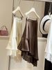 Elegant Satin Finish Midi Skirt for Women with Lace Trim Irregular Hem 2026 Spring Summer New Style_ecoleips.com