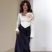Women's Clothing Color Blocked Satin Long Dress Autumn Floral Slim Fit Women's Clothing Style With Accessories_ecoleips.com
